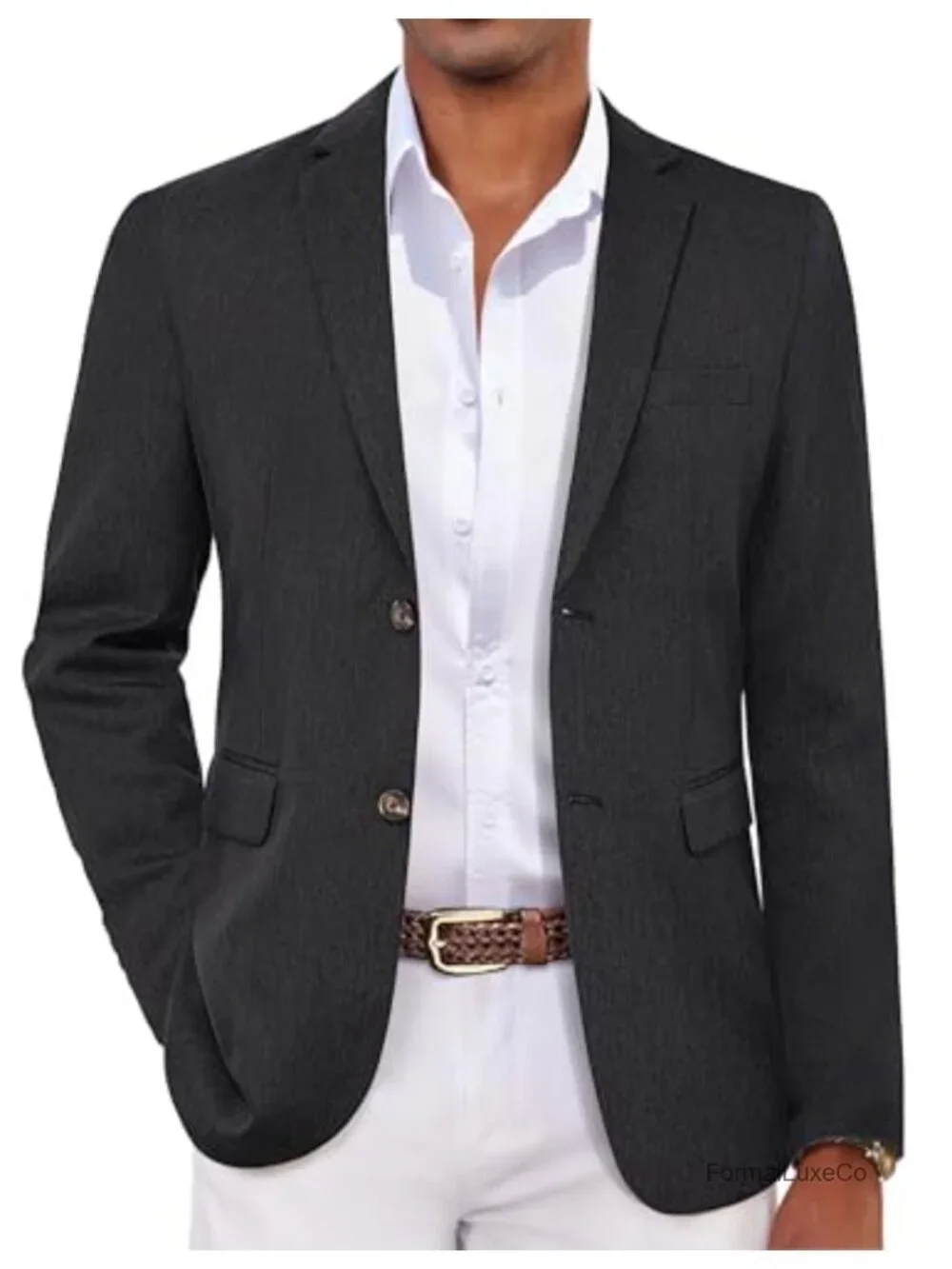 Linen Blend Blazer 2 Button Sport Coat Classic Notched Lapel